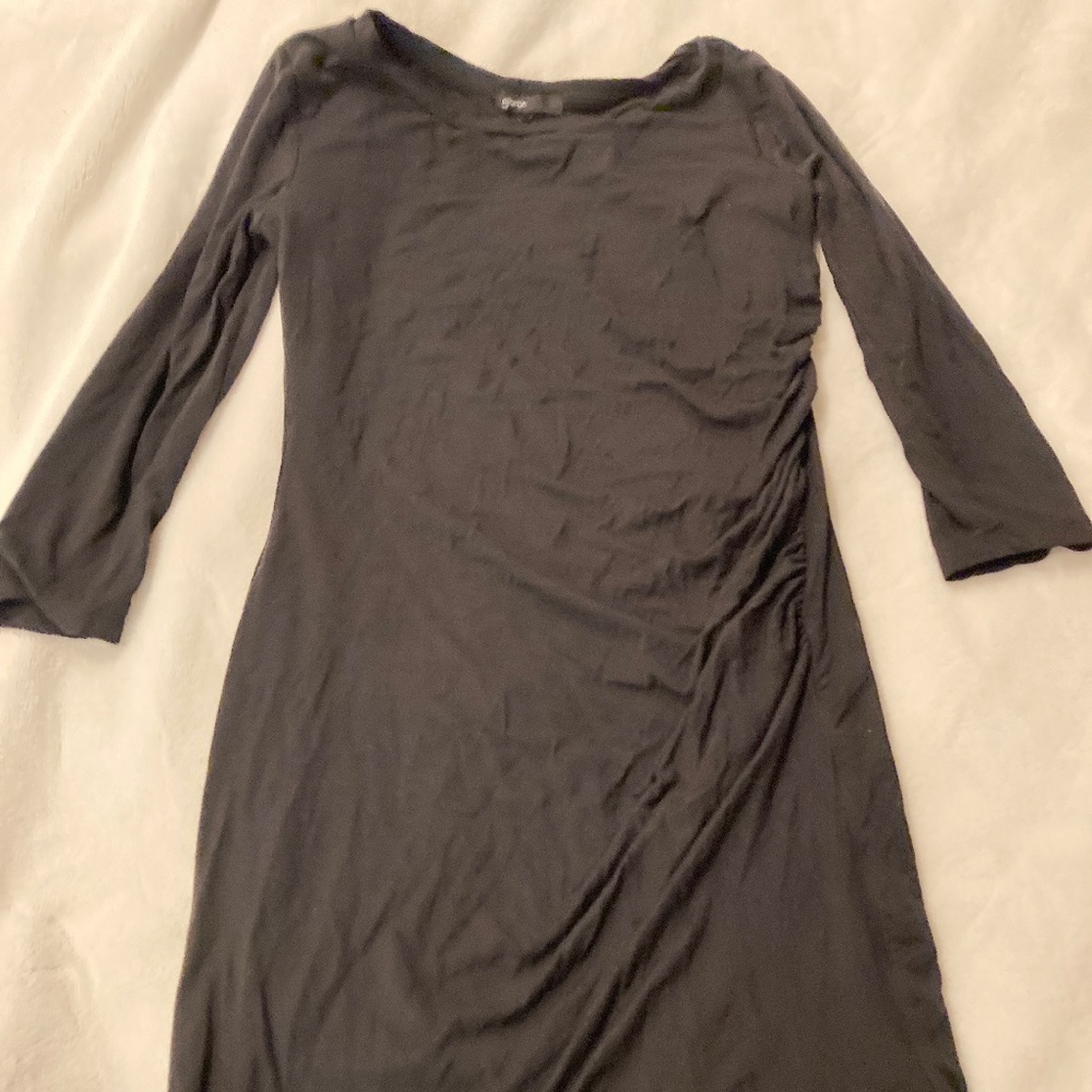 Gibson black mini dress ruched side detail xs 3/4 sleeve